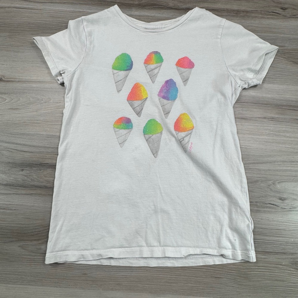 J.Crew Crewcuts Girls XL 12-14 Gray Rainbow Snow‎ Cone Glitter Graphic T-Shirt